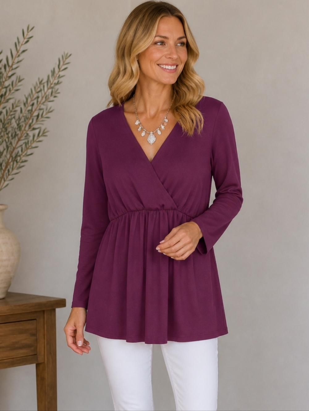 Plum Surplice Tunic Blouse